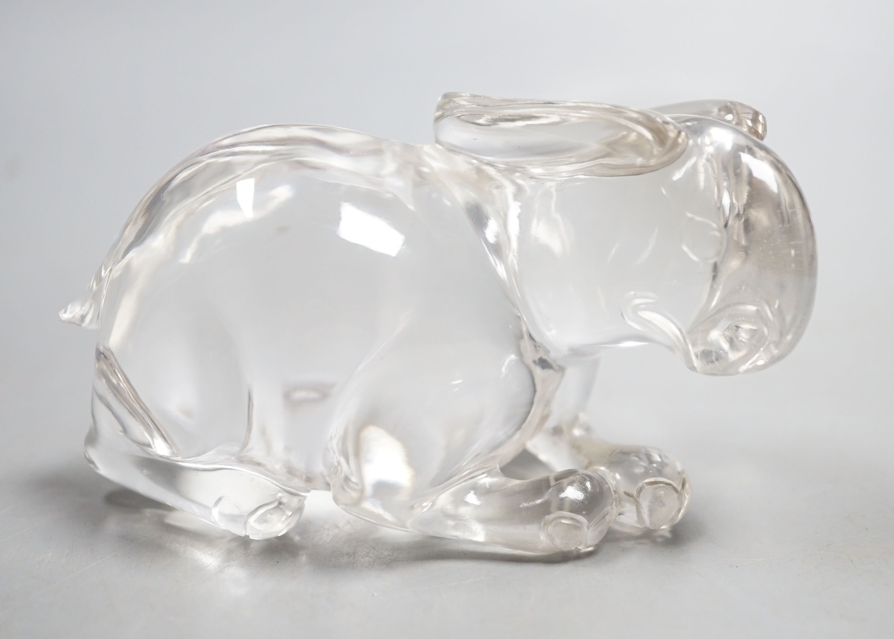 A Chinese rock crystal carving of a recumbent rabbit, 11cm long